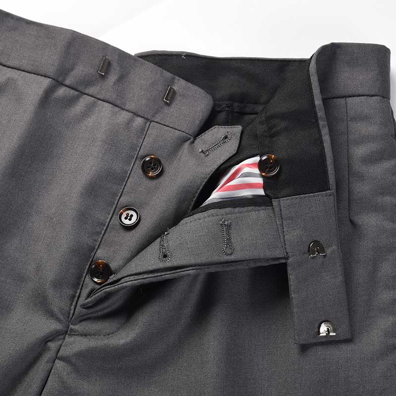 Thom Browne Style Men's Tailored Trousers with Signature Four-Bar Detail