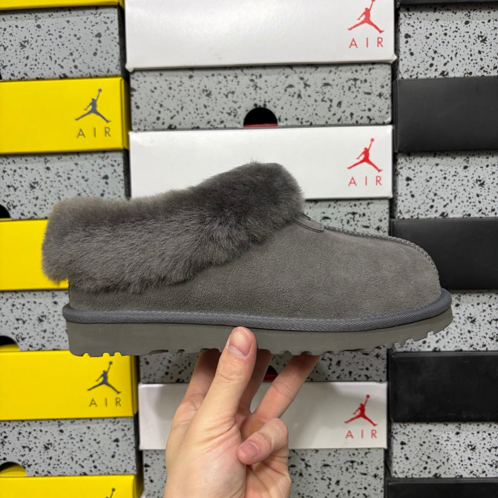 UGG Tazz Slipper – Women’s Suede Clog with Oversized Shearling Cuff in Grey