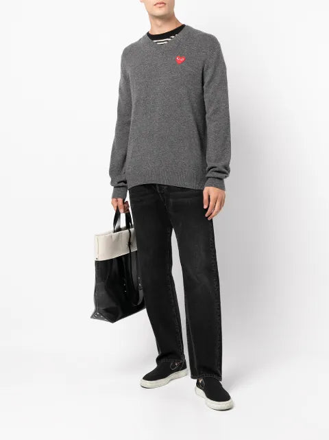 Comme Des Garçons Play V-neck knitted heart jumper