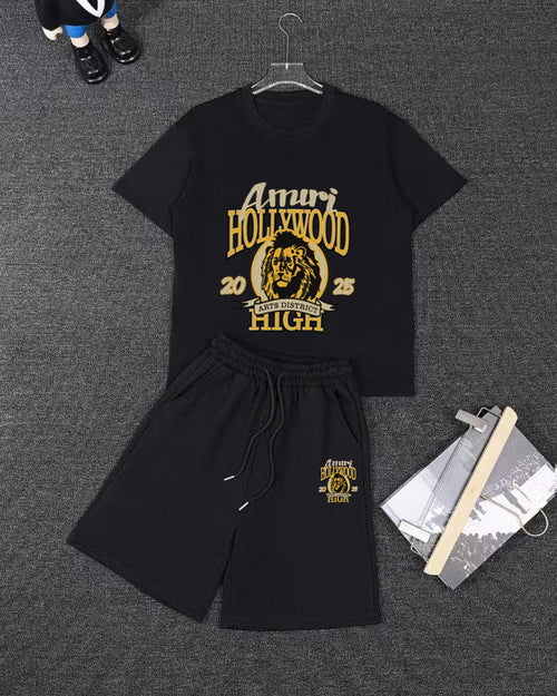 Amiri Hollywood Lion Graphic Short‑Sleeve T‑Shirt & Drawstring Shorts Two‑Piece Set