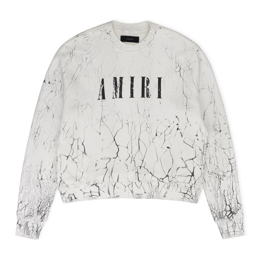 White Cracked Dye Core Logo Crewneck