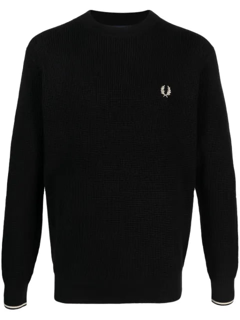 Fred Perry waffle-knit logo-embroidered jumper