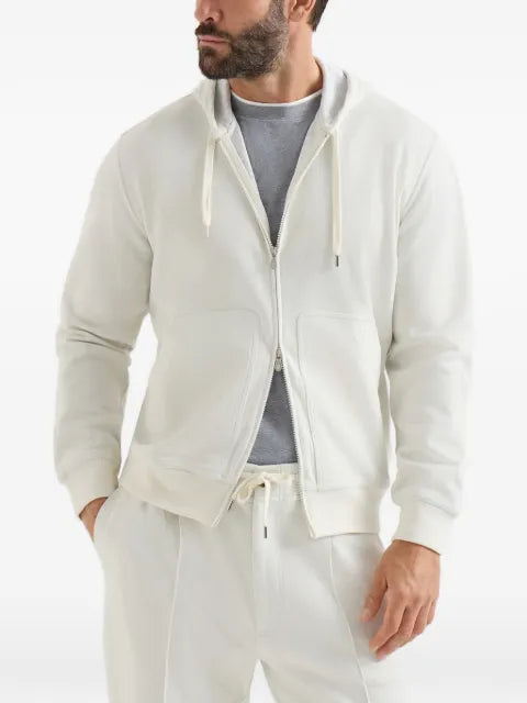 Brunello Cucinelli cashmere and cotton French terry double cloth hoodie with zipper