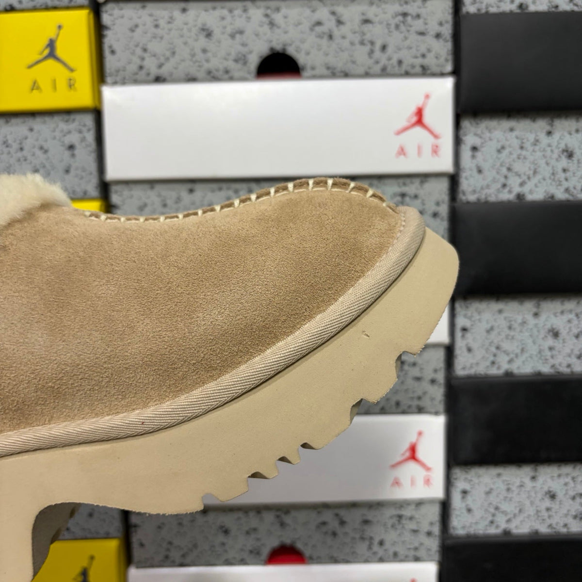 UGG Funkette Platform Clog – Women's Sherpa-Collar Suede Mule in Sand
