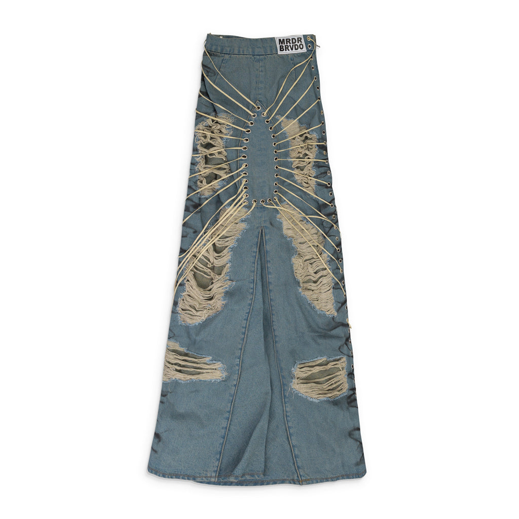 BLUE LACED WINDOW MAXI SKIRT