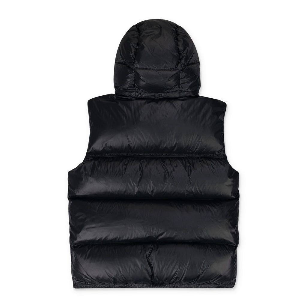 Jet Black Nylon Snap Off Hood Puffer Vest