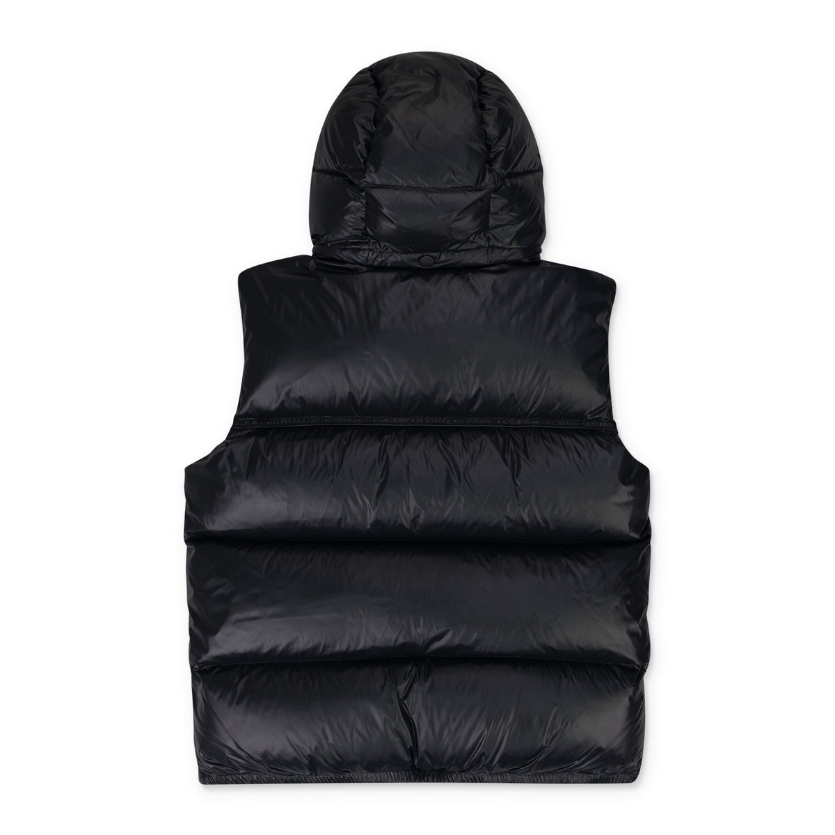 Jet Black Nylon Snap Off Hood Puffer Vest