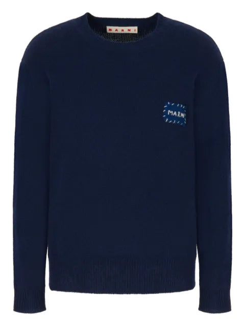 Marni deep blue cashmere sweater with Marni patch