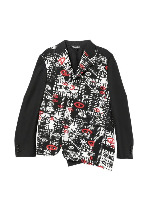 Black Comme Des Garçons asymmetric graphic print blazer