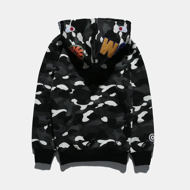 Bathing Ape Hoodie Autumn and Winter Men's Shark Luminous Camouflage Brushed Shark Sweater Men's Hooded Casual Coat
