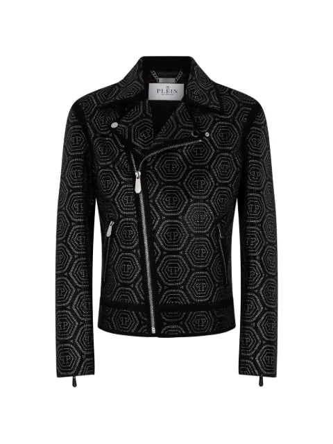 Philipp Plein monogram stone biker jacket