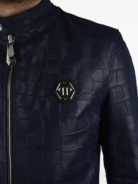 Philipp Plein croc-embossed biker jacket
