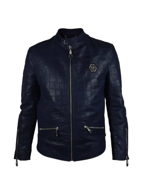 Philipp Plein croc-embossed biker jacket