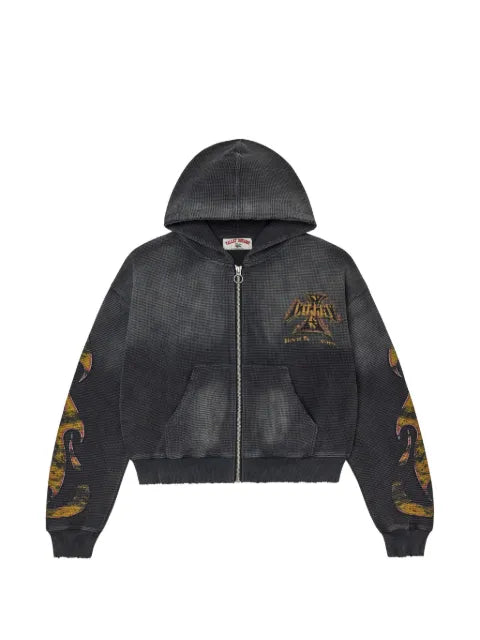 Vale waffle-knit graphic-print hoodie