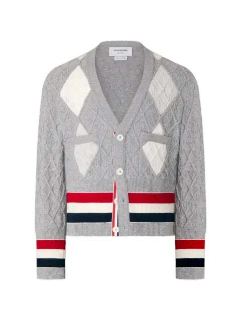 Thom Browne cashmere argyle intarsia shrunken cardigan