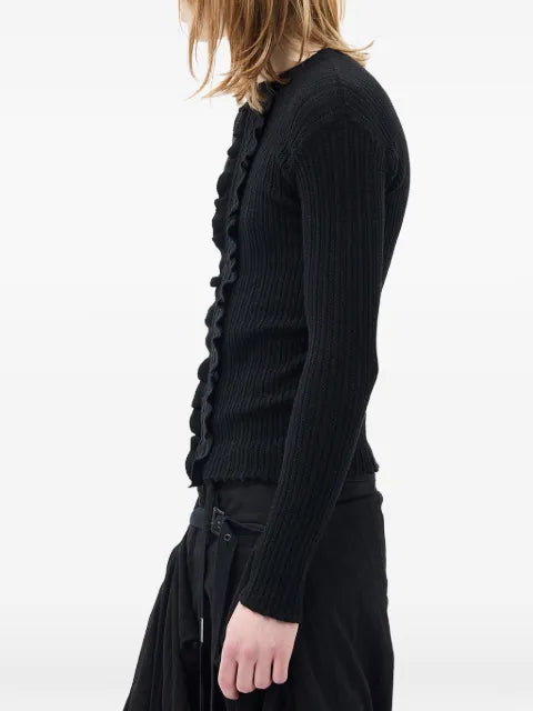 Ann Demeulemeester ruffle-trimmed cable-knit sweater