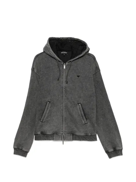 Emporio Armani faded-effect logo-patch hoodie