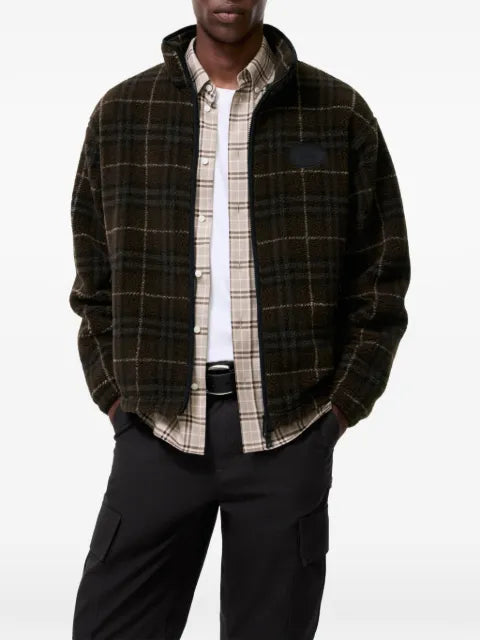 Burberry check wool cashmere blend fleece jacket