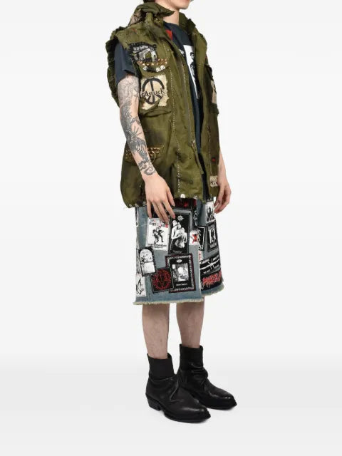 MARKING DISTANCE Gulag patchwork studded gilet