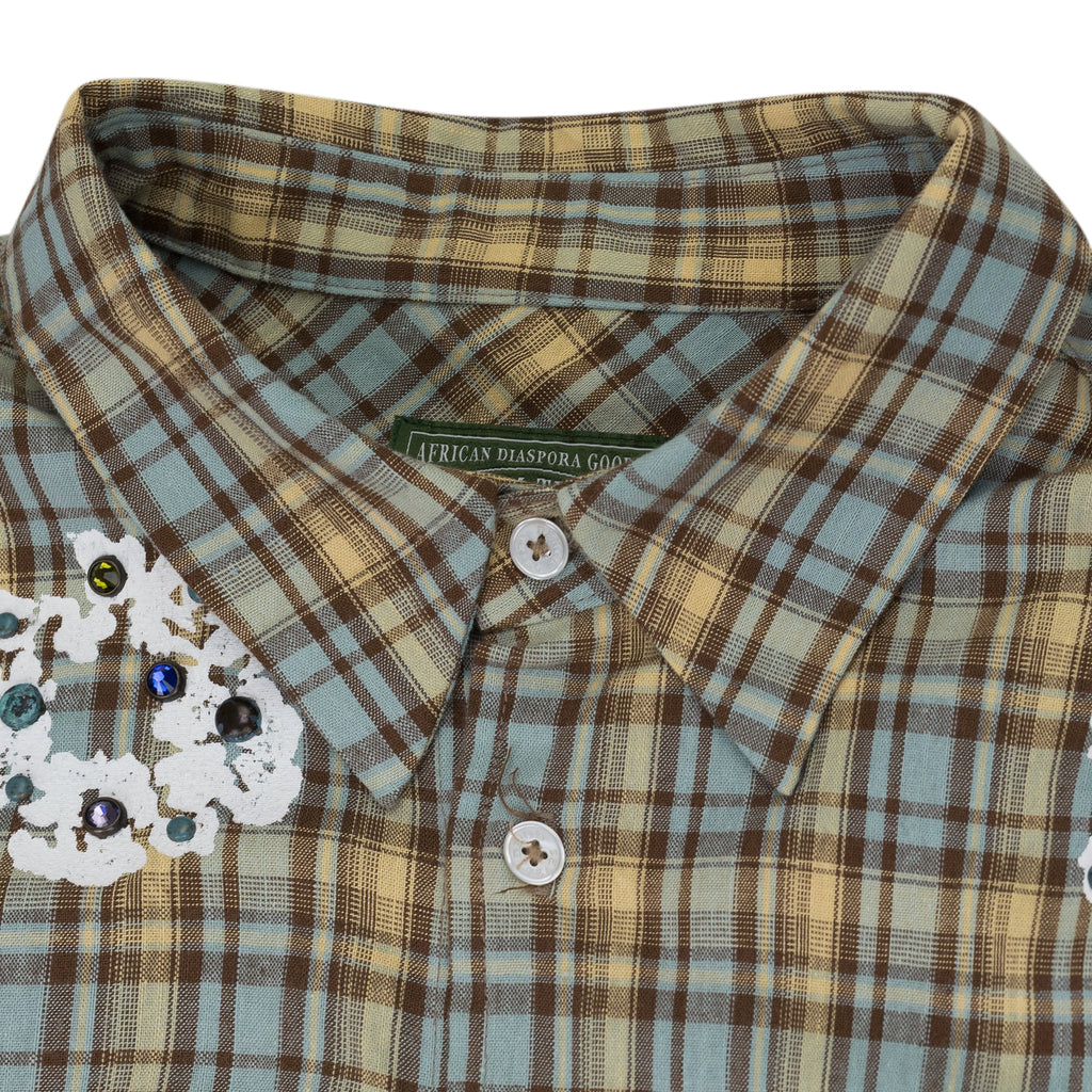 Tan Cotton Wreath Western Button-Up