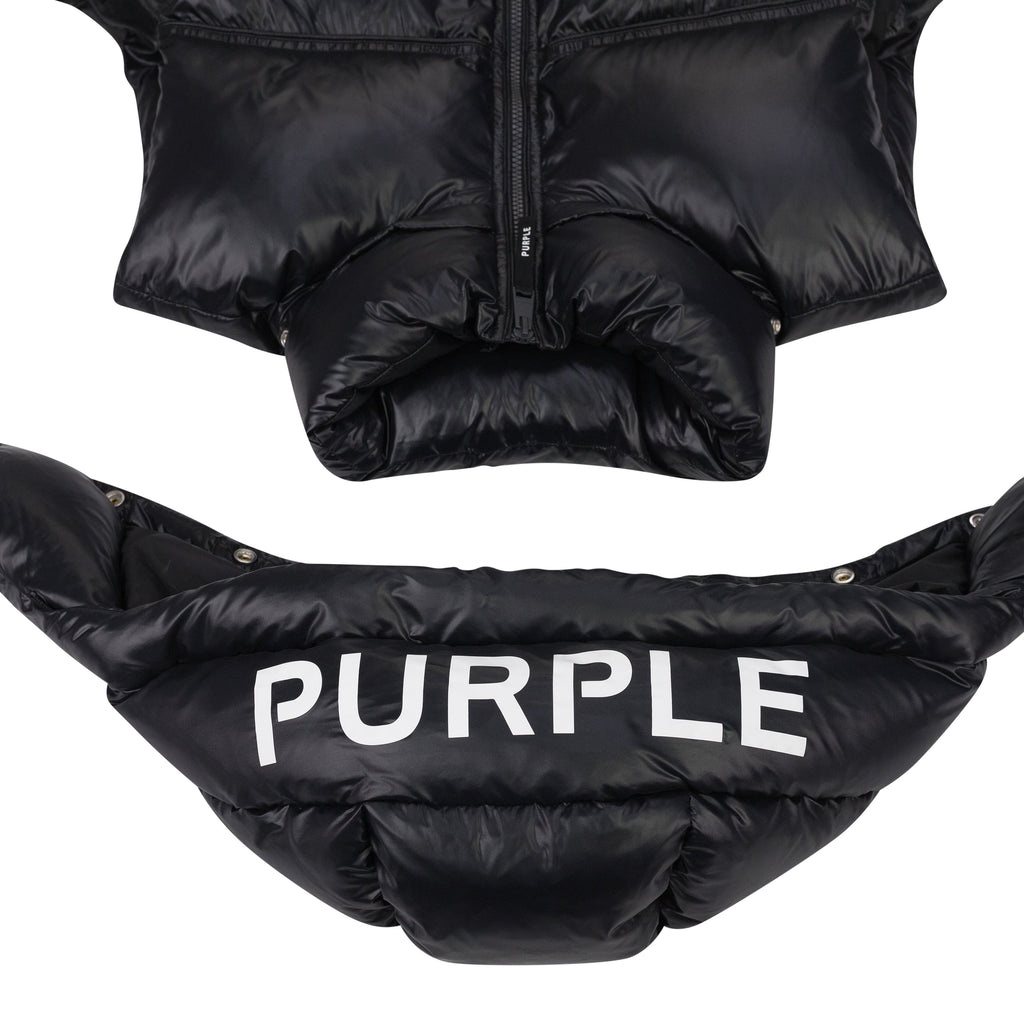Jet Black Nylon Snap Off Hood Puffer Vest
