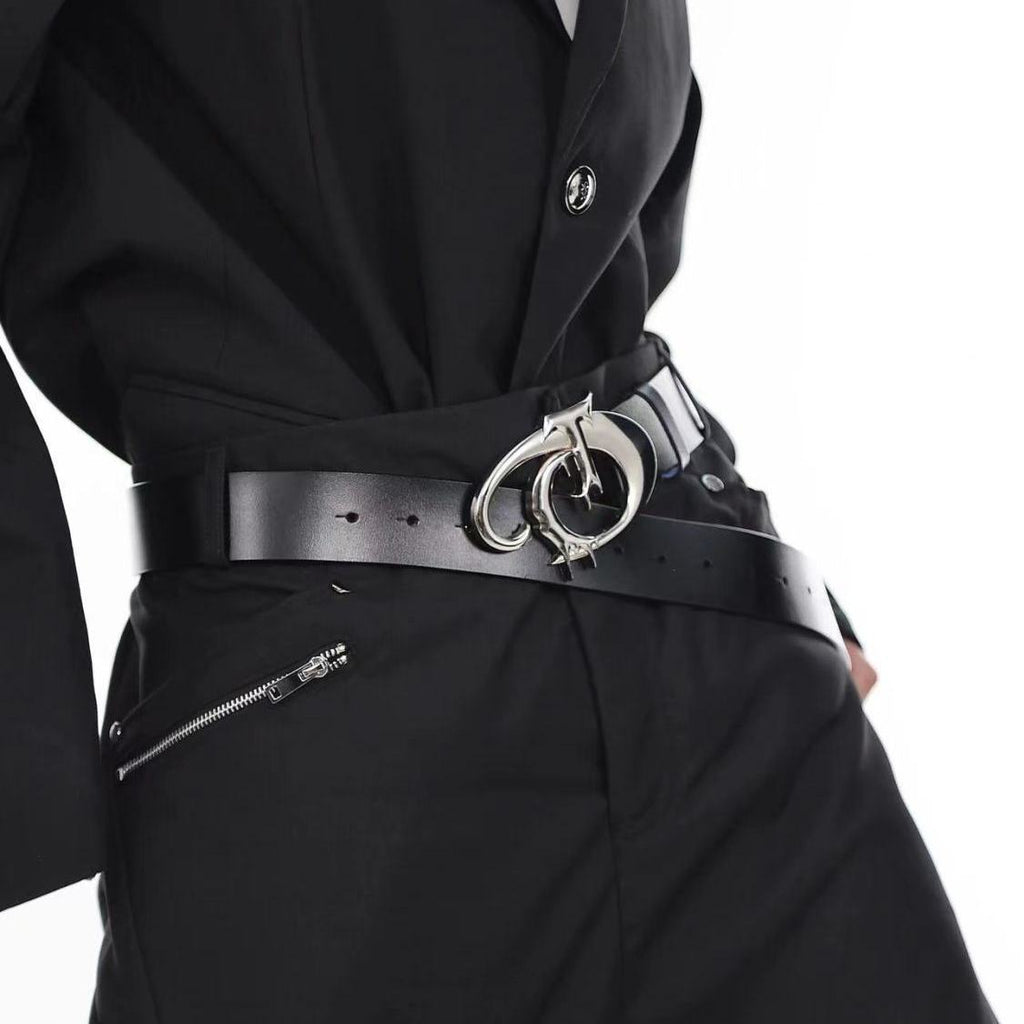 Argue Culture Avant-Garde Irregular Metal Logo Leather Waist Belt
