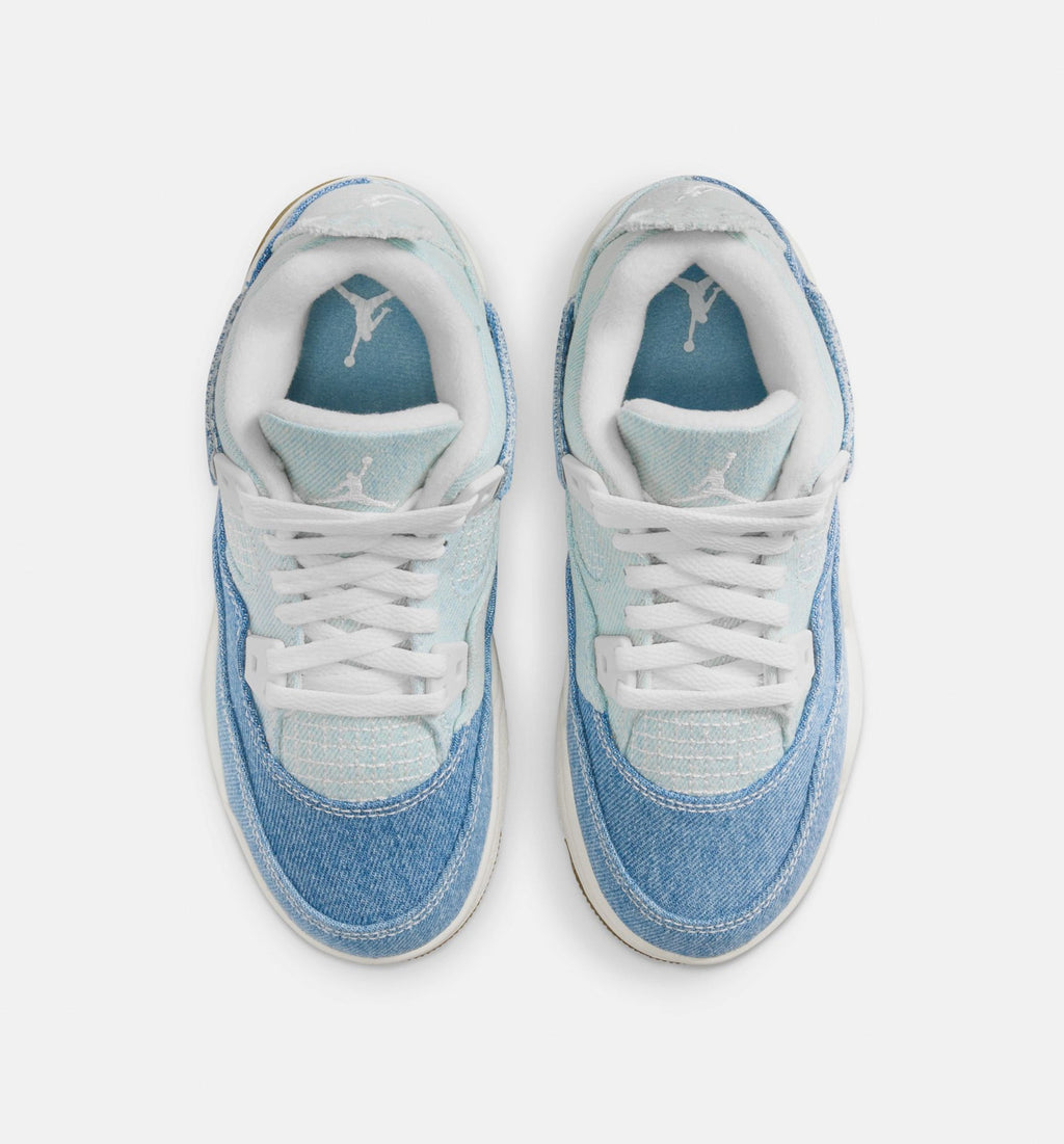 Air Jordan 4 Retro Worn Blue Preschool Lifestyle Shoe – Sail/Worn Blue/Metallic Gold