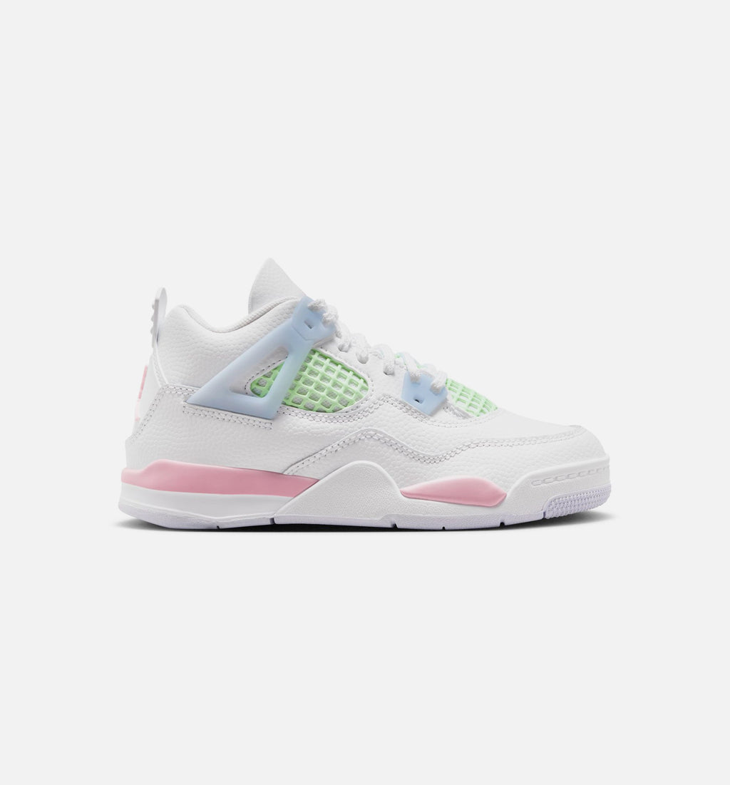 Air Jordan 4 Retro Medium Soft Pink Preschool Girls' Sneakers - White/Medium Soft Pink/Half Blue