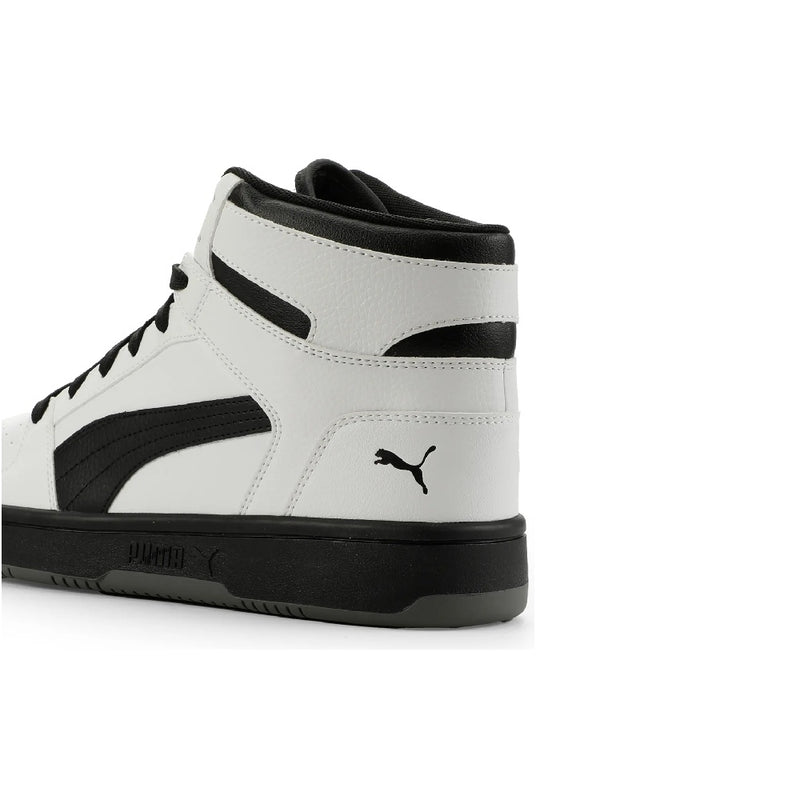 Men's Puma Rebound Layup Mesh White-Black-Flat Medium Gray (409648 02)