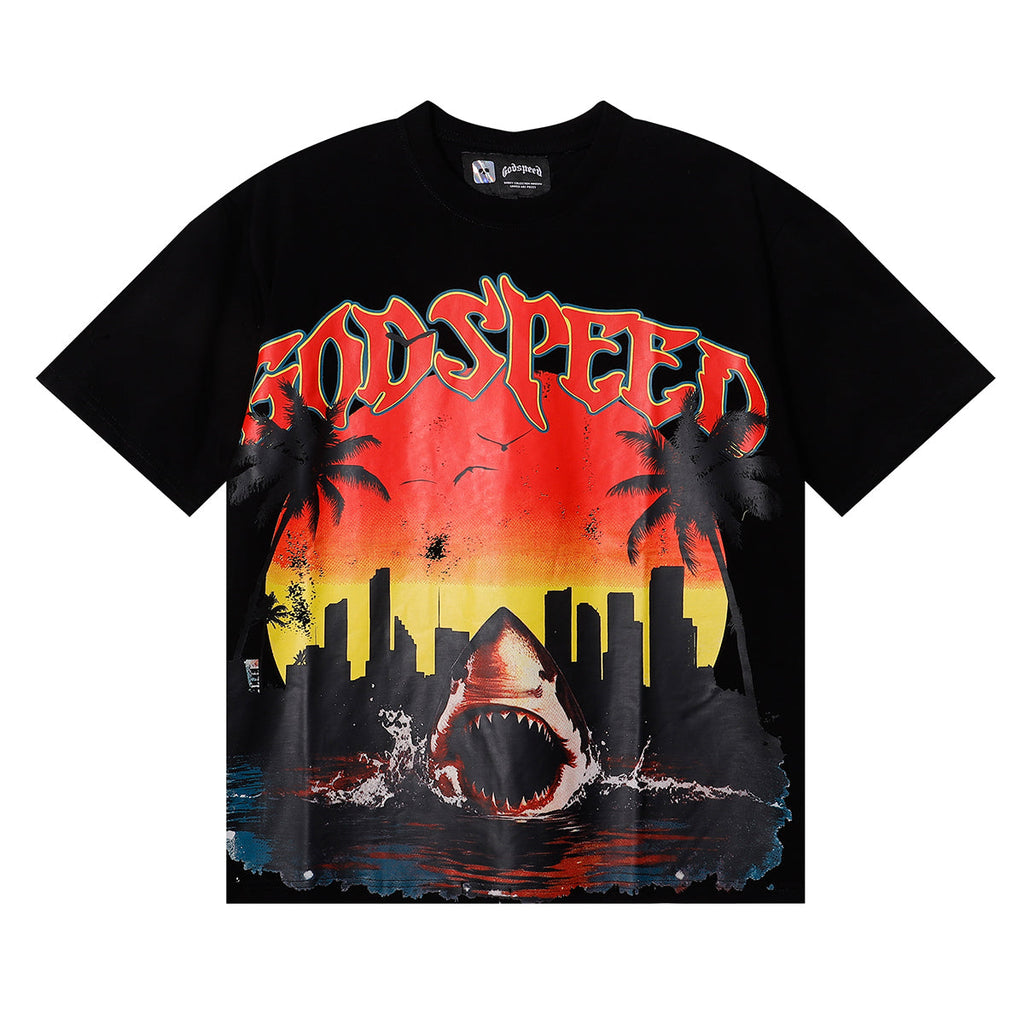 Godspeed City Coconut Tree Shark T-Shirt