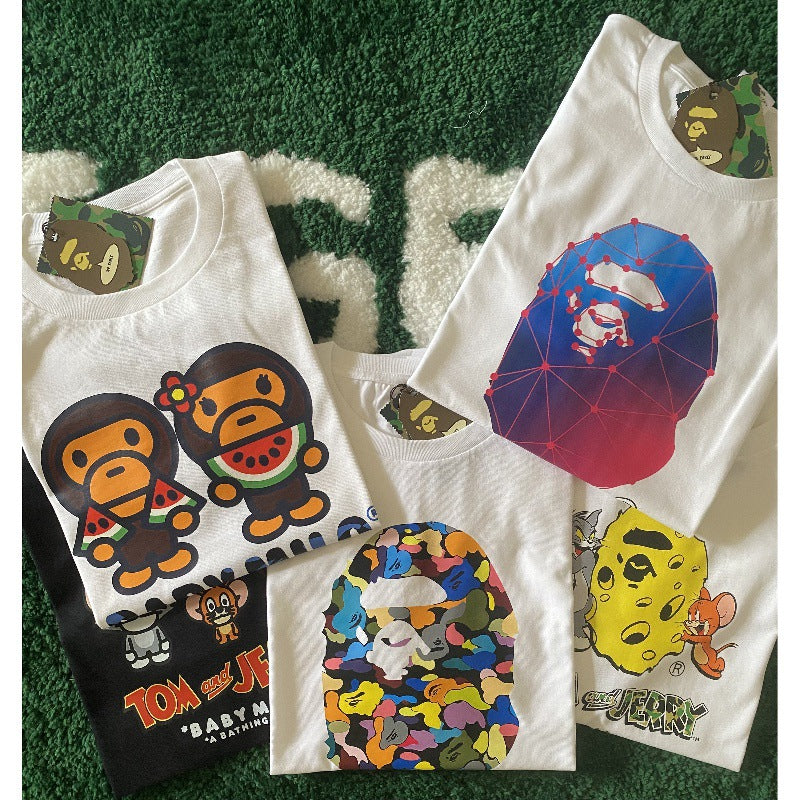 Bape Baby Milo Multi‑Print Graphic Oversized Tee Streetwear Unisex