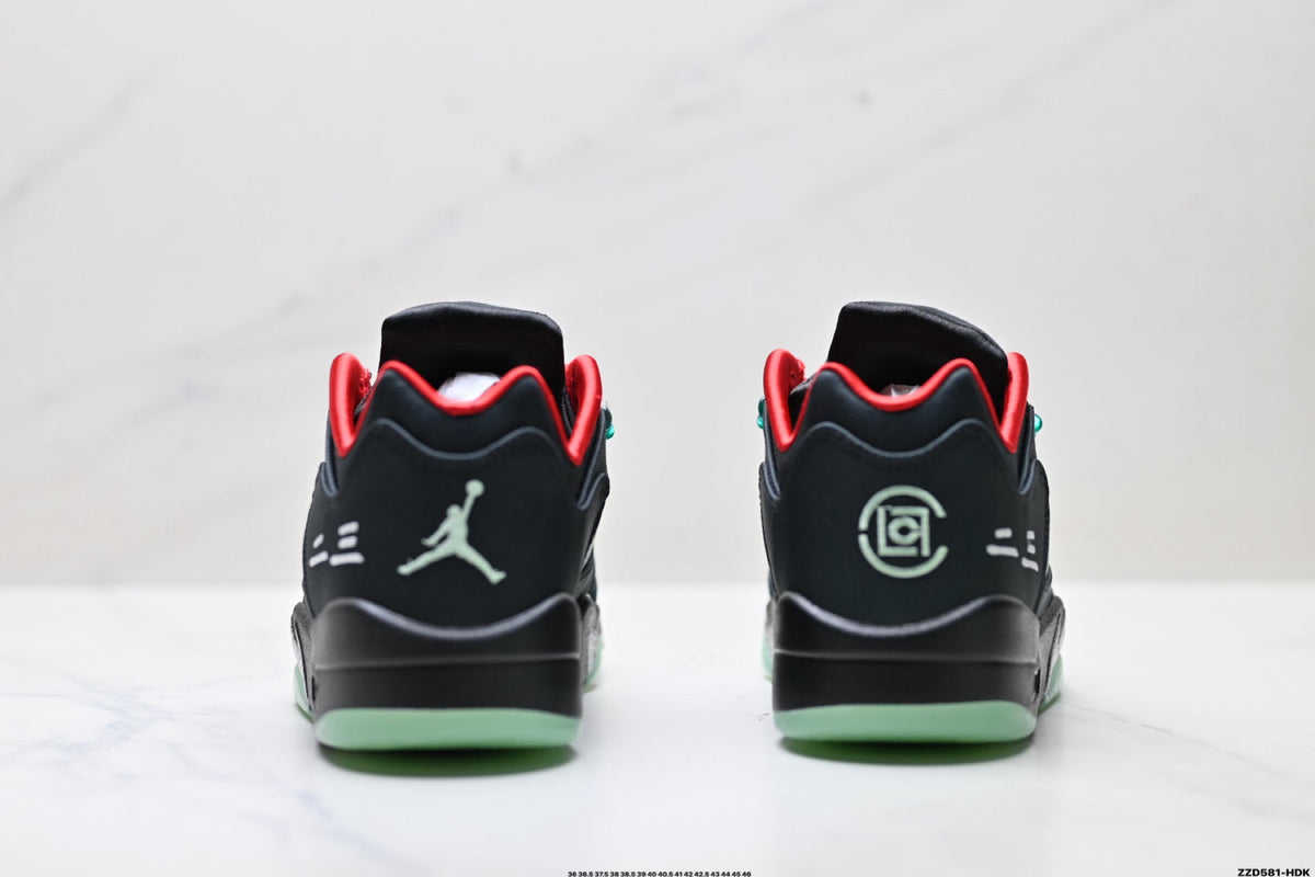 Air Jordan 5 Retro Black Red Green Glow Sneakers