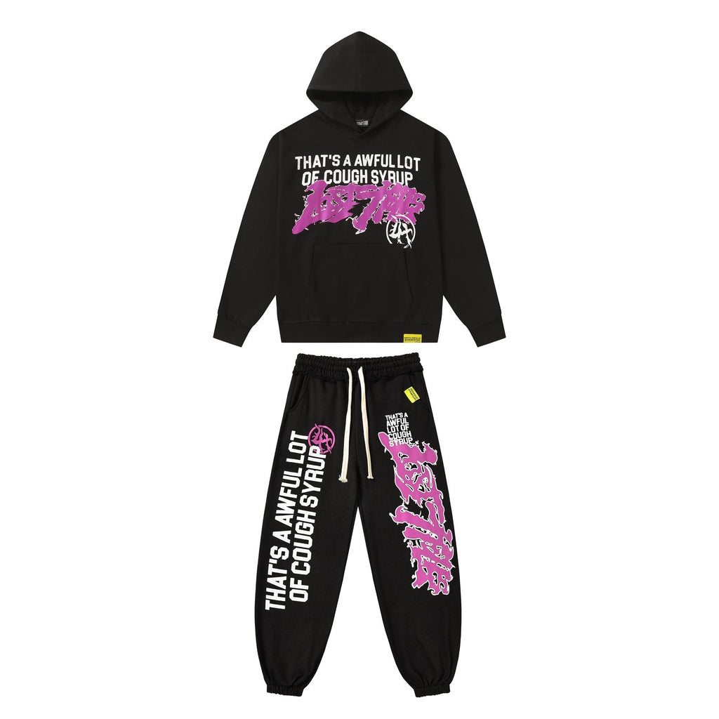 THAT'S A AWFUL LOT OF COUGH SYRUP Black Graphic Hoodie & Sweatpants Matching Set
