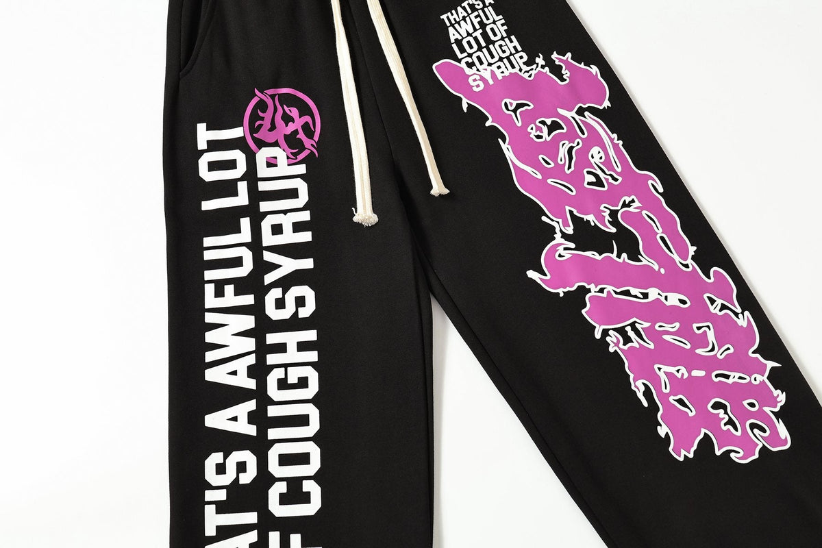 THAT'S A AWFUL LOT OF COUGH SYRUP Black Graphic Hoodie & Sweatpants Matching Set