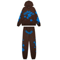 Sp5der Brown Blue Graphic Hoodie & Sweatpants Matching Set