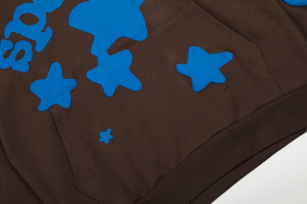 Sp5der Brown Blue Graphic Hoodie & Sweatpants Matching Set