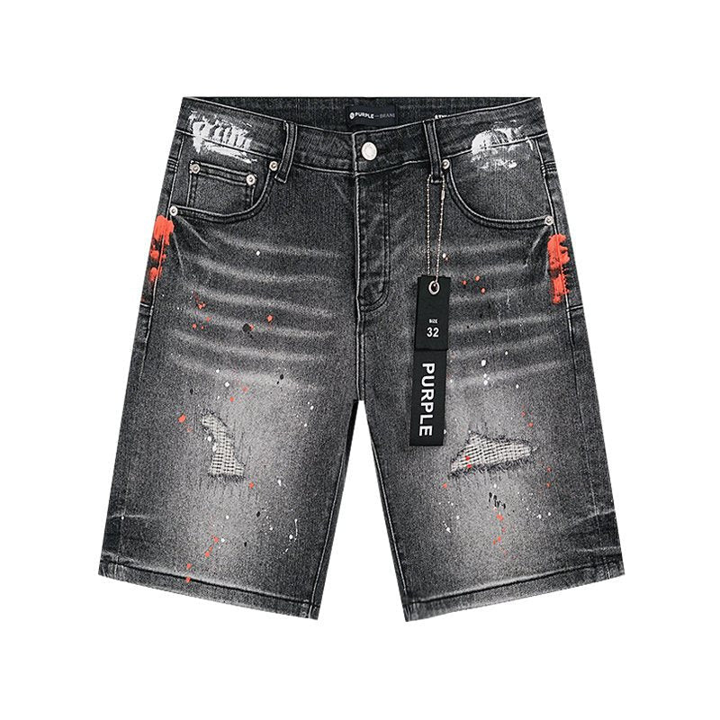 Purple Brand Paint-Splatter Distressed Denim Shorts - Black