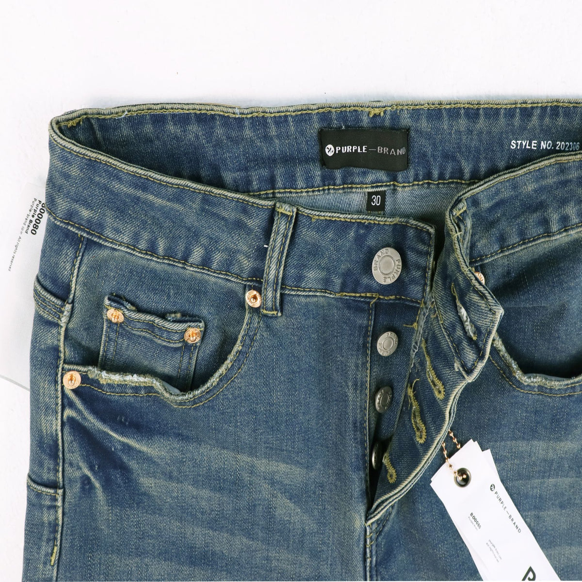 Purple Brand Blue Distressed Paint Splatter Jeans