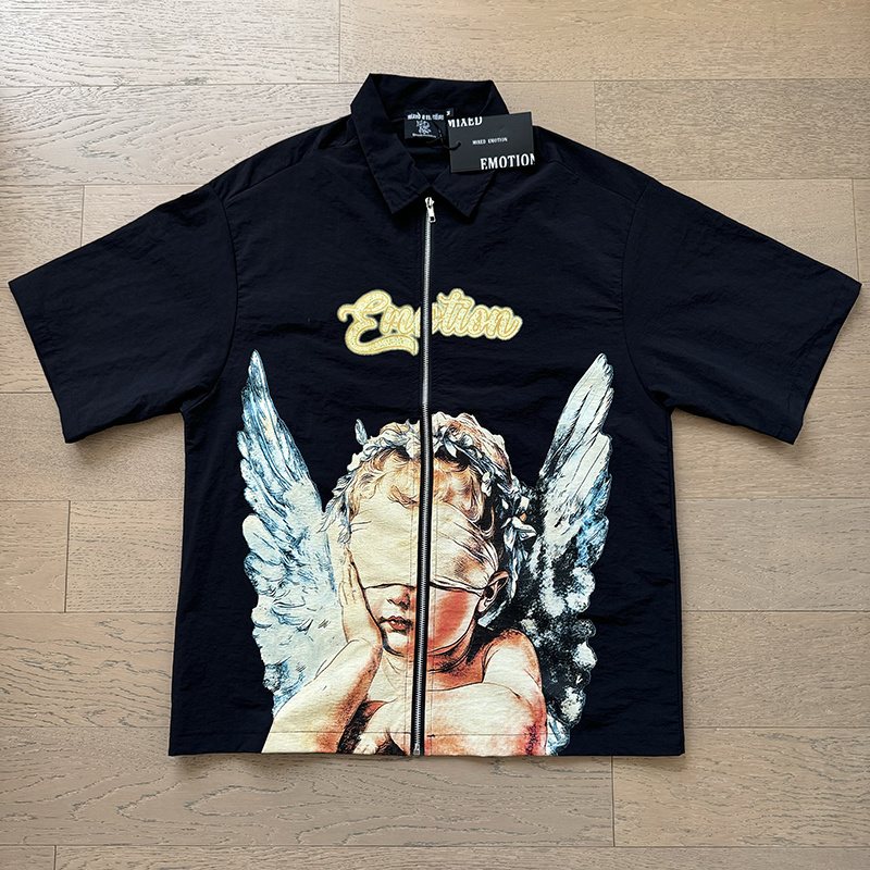 MIXED EMOTION Angel Graphic Zip Shirt & Shorts Set