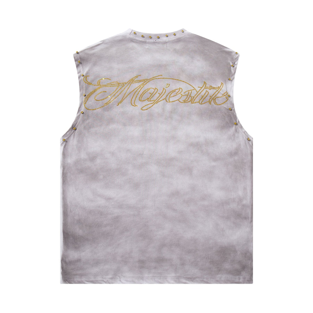MAJESTIK Studded Washed Graphic Sleeveless T-Shirt