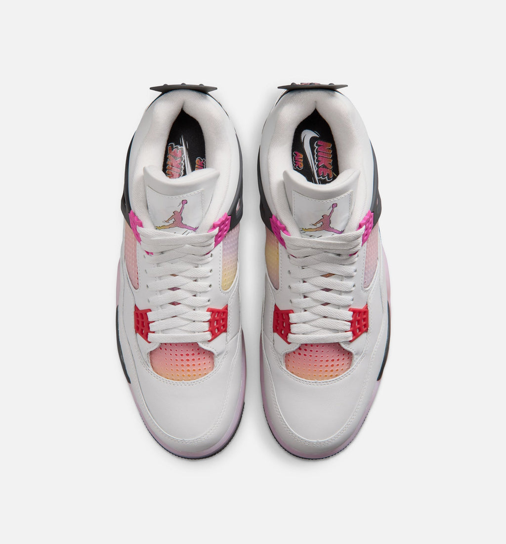 Air Jordan 4 Retro Comic Men's Sneakers - White / Pink / Smoke Grey