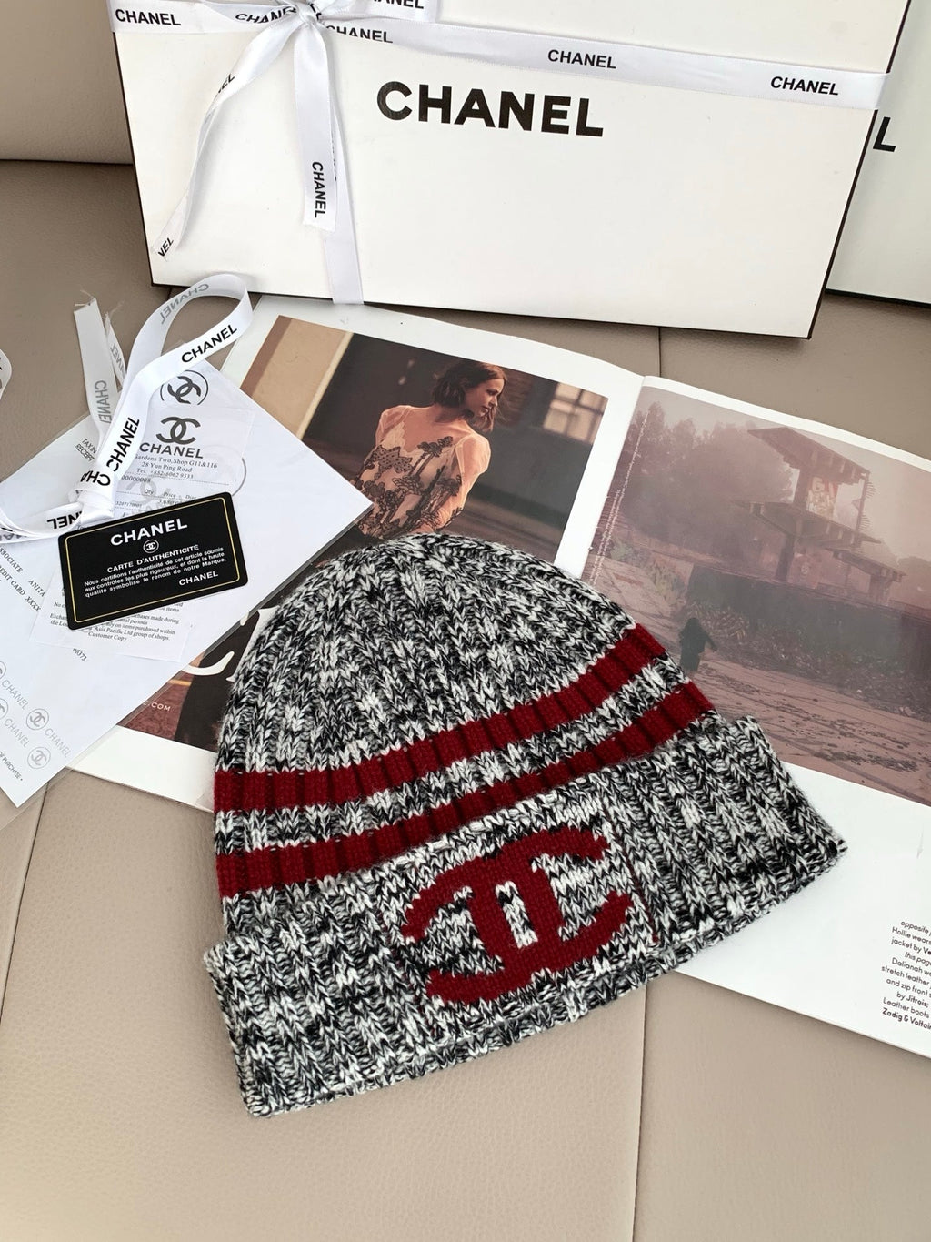 Chanel Style Marled Knit Scarf and Beanie Set