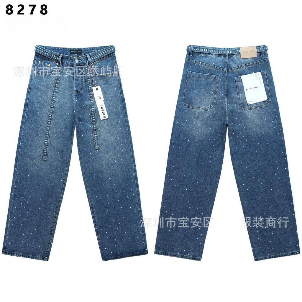 Purple Brand Rhinestone Wide Leg Denim Jeans Unisex