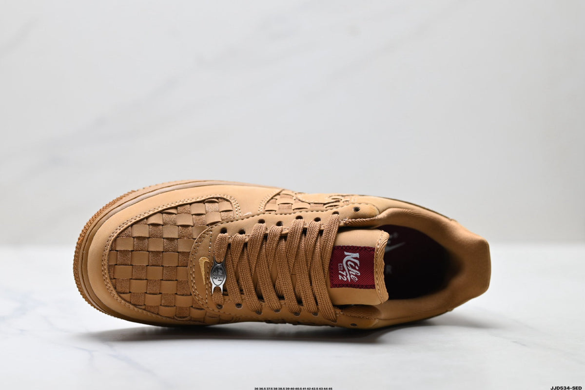 Nike Air Force 1 Low Tan Woven Unisex Sneakers Style 04