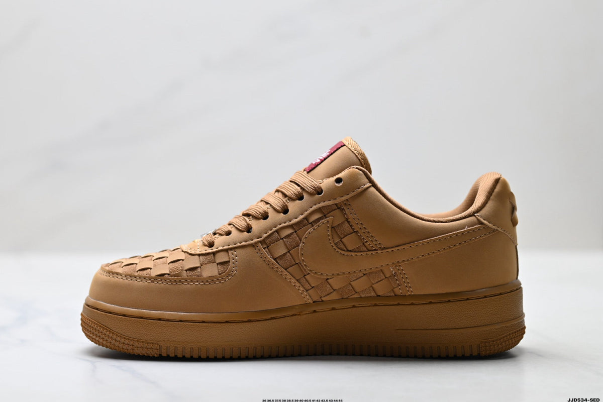 Nike Air Force 1 Low Tan Woven Unisex Sneakers Style 04