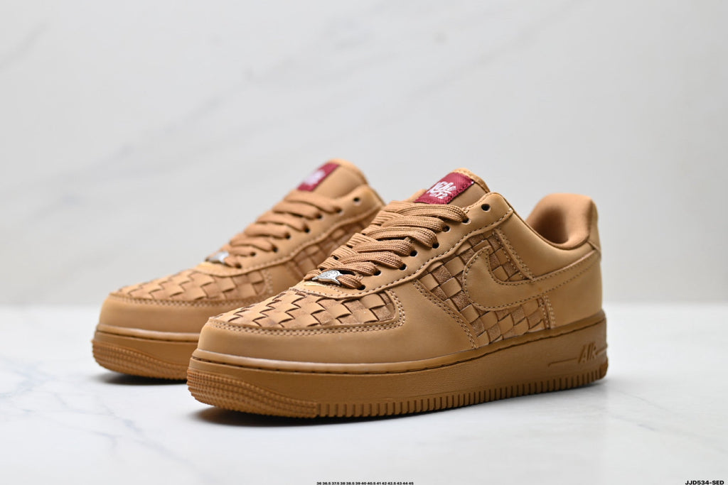 Nike Air Force 1 Low Tan Woven Unisex Sneakers Style 04