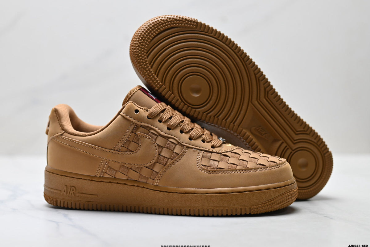Nike Air Force 1 Low Tan Woven Unisex Sneakers Style 04