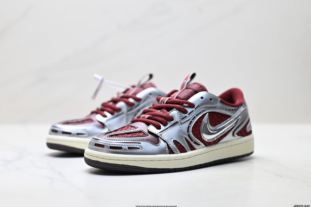 Nike Low-Top Sneakers Burgundy Silver Unisex Collaboration Edition Style 12
