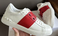 Valentino White and Red Studded Low-Top Sneakers