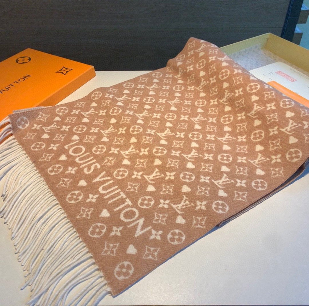 Louis Vuitton Tan and Cream Fringe Scarf